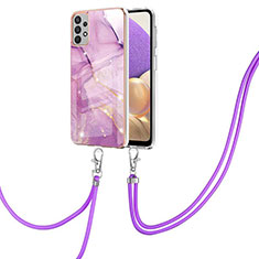 Silicone Candy Rubber Gel Fashionable Pattern Soft Case Cover with Lanyard Strap Y05B for Samsung Galaxy A23 5G Clove Purple