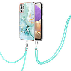 Silicone Candy Rubber Gel Fashionable Pattern Soft Case Cover with Lanyard Strap Y05B for Samsung Galaxy A23 5G Green