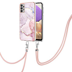 Silicone Candy Rubber Gel Fashionable Pattern Soft Case Cover with Lanyard Strap Y05B for Samsung Galaxy A33 5G Pink