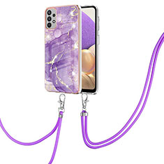 Silicone Candy Rubber Gel Fashionable Pattern Soft Case Cover with Lanyard Strap Y05B for Samsung Galaxy A33 5G Purple