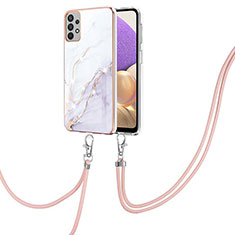 Silicone Candy Rubber Gel Fashionable Pattern Soft Case Cover with Lanyard Strap Y05B for Samsung Galaxy A33 5G White