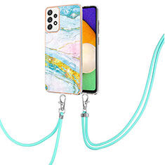 Silicone Candy Rubber Gel Fashionable Pattern Soft Case Cover with Lanyard Strap Y05B for Samsung Galaxy A52 5G Colorful