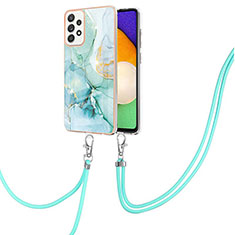 Silicone Candy Rubber Gel Fashionable Pattern Soft Case Cover with Lanyard Strap Y05B for Samsung Galaxy A52 5G Green