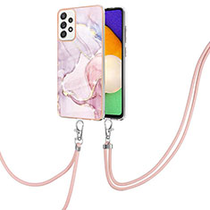 Silicone Candy Rubber Gel Fashionable Pattern Soft Case Cover with Lanyard Strap Y05B for Samsung Galaxy A52 5G Pink