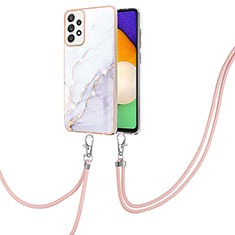 Silicone Candy Rubber Gel Fashionable Pattern Soft Case Cover with Lanyard Strap Y05B for Samsung Galaxy A52 5G White