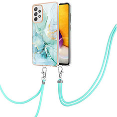 Silicone Candy Rubber Gel Fashionable Pattern Soft Case Cover with Lanyard Strap Y05B for Samsung Galaxy A72 5G Green