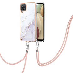 Silicone Candy Rubber Gel Fashionable Pattern Soft Case Cover with Lanyard Strap Y05B for Samsung Galaxy F12 White