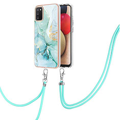 Silicone Candy Rubber Gel Fashionable Pattern Soft Case Cover with Lanyard Strap Y05B for Samsung Galaxy M02s Green