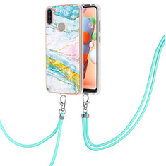 Silicone Candy Rubber Gel Fashionable Pattern Soft Case Cover with Lanyard Strap Y05B for Samsung Galaxy M11 Colorful