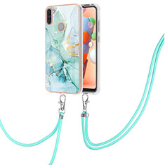 Silicone Candy Rubber Gel Fashionable Pattern Soft Case Cover with Lanyard Strap Y05B for Samsung Galaxy M11 Green