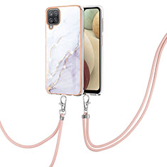 Silicone Candy Rubber Gel Fashionable Pattern Soft Case Cover with Lanyard Strap Y05B for Samsung Galaxy M12 White