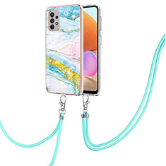 Silicone Candy Rubber Gel Fashionable Pattern Soft Case Cover with Lanyard Strap Y05B for Samsung Galaxy M32 5G Colorful
