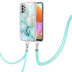 Silicone Candy Rubber Gel Fashionable Pattern Soft Case Cover with Lanyard Strap Y05B for Samsung Galaxy M32 5G Green