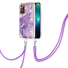 Silicone Candy Rubber Gel Fashionable Pattern Soft Case Cover with Lanyard Strap Y05B for Samsung Galaxy Note 20 Ultra 5G Purple
