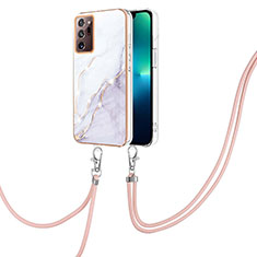 Silicone Candy Rubber Gel Fashionable Pattern Soft Case Cover with Lanyard Strap Y05B for Samsung Galaxy Note 20 Ultra 5G White