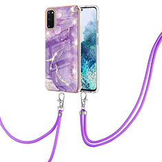 Silicone Candy Rubber Gel Fashionable Pattern Soft Case Cover with Lanyard Strap Y05B for Samsung Galaxy S20 5G Purple