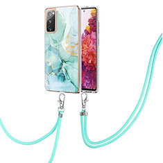 Silicone Candy Rubber Gel Fashionable Pattern Soft Case Cover with Lanyard Strap Y05B for Samsung Galaxy S20 FE (2022) 5G Green