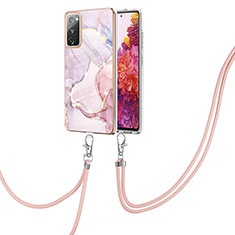 Silicone Candy Rubber Gel Fashionable Pattern Soft Case Cover with Lanyard Strap Y05B for Samsung Galaxy S20 FE (2022) 5G Pink