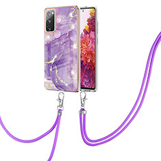 Silicone Candy Rubber Gel Fashionable Pattern Soft Case Cover with Lanyard Strap Y05B for Samsung Galaxy S20 FE (2022) 5G Purple