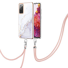 Silicone Candy Rubber Gel Fashionable Pattern Soft Case Cover with Lanyard Strap Y05B for Samsung Galaxy S20 FE (2022) 5G White