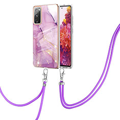 Silicone Candy Rubber Gel Fashionable Pattern Soft Case Cover with Lanyard Strap Y05B for Samsung Galaxy S20 FE 5G Clove Purple