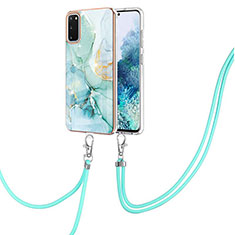 Silicone Candy Rubber Gel Fashionable Pattern Soft Case Cover with Lanyard Strap Y05B for Samsung Galaxy S20 Green