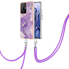 Silicone Candy Rubber Gel Fashionable Pattern Soft Case Cover with Lanyard Strap Y05B for Xiaomi Mi 11T 5G Purple