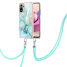 Silicone Candy Rubber Gel Fashionable Pattern Soft Case Cover with Lanyard Strap Y05B for Xiaomi Poco M5S Green