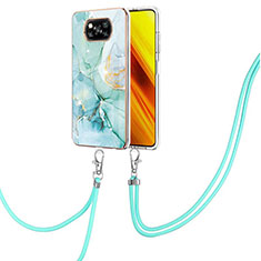 Silicone Candy Rubber Gel Fashionable Pattern Soft Case Cover with Lanyard Strap Y05B for Xiaomi Poco X3 NFC Green