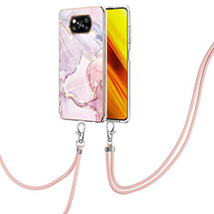 Silicone Candy Rubber Gel Fashionable Pattern Soft Case Cover with Lanyard Strap Y05B for Xiaomi Poco X3 Pro Pink
