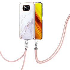 Silicone Candy Rubber Gel Fashionable Pattern Soft Case Cover with Lanyard Strap Y05B for Xiaomi Poco X3 Pro White