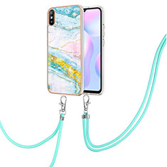 Silicone Candy Rubber Gel Fashionable Pattern Soft Case Cover with Lanyard Strap Y05B for Xiaomi Redmi 9A Colorful