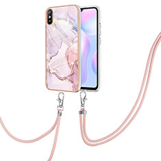 Silicone Candy Rubber Gel Fashionable Pattern Soft Case Cover with Lanyard Strap Y05B for Xiaomi Redmi 9A Pink
