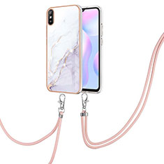 Silicone Candy Rubber Gel Fashionable Pattern Soft Case Cover with Lanyard Strap Y05B for Xiaomi Redmi 9AT White