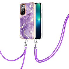 Silicone Candy Rubber Gel Fashionable Pattern Soft Case Cover with Lanyard Strap Y05B for Xiaomi Redmi Note 11S 5G Purple