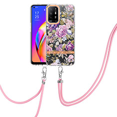 Silicone Candy Rubber Gel Fashionable Pattern Soft Case Cover with Lanyard Strap Y06B for Oppo F19 Pro+ Plus 5G Clove Purple
