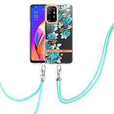Silicone Candy Rubber Gel Fashionable Pattern Soft Case Cover with Lanyard Strap Y06B for Oppo F19 Pro+ Plus 5G Cyan