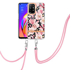 Silicone Candy Rubber Gel Fashionable Pattern Soft Case Cover with Lanyard Strap Y06B for Oppo F19 Pro+ Plus 5G Pink