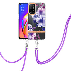 Silicone Candy Rubber Gel Fashionable Pattern Soft Case Cover with Lanyard Strap Y06B for Oppo F19 Pro+ Plus 5G Purple