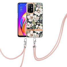 Silicone Candy Rubber Gel Fashionable Pattern Soft Case Cover with Lanyard Strap Y06B for Oppo F19 Pro+ Plus 5G White