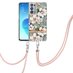 Silicone Candy Rubber Gel Fashionable Pattern Soft Case Cover with Lanyard Strap Y06B for Oppo Reno6 Pro 5G White