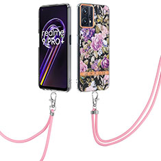Silicone Candy Rubber Gel Fashionable Pattern Soft Case Cover with Lanyard Strap Y06B for Realme 9 Pro 5G Clove Purple