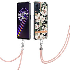 Silicone Candy Rubber Gel Fashionable Pattern Soft Case Cover with Lanyard Strap Y06B for Realme 9 Pro+ Plus 5G White