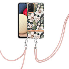 Silicone Candy Rubber Gel Fashionable Pattern Soft Case Cover with Lanyard Strap Y06B for Samsung Galaxy A02s White