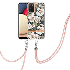 Silicone Candy Rubber Gel Fashionable Pattern Soft Case Cover with Lanyard Strap Y06B for Samsung Galaxy A03s White