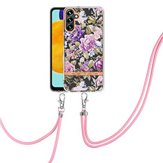 Silicone Candy Rubber Gel Fashionable Pattern Soft Case Cover with Lanyard Strap Y06B for Samsung Galaxy A04s Clove Purple
