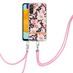 Silicone Candy Rubber Gel Fashionable Pattern Soft Case Cover with Lanyard Strap Y06B for Samsung Galaxy A04s Pink