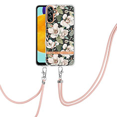 Silicone Candy Rubber Gel Fashionable Pattern Soft Case Cover with Lanyard Strap Y06B for Samsung Galaxy A04s White