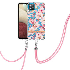 Silicone Candy Rubber Gel Fashionable Pattern Soft Case Cover with Lanyard Strap Y06B for Samsung Galaxy A12 Nacho Pink