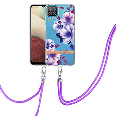 Silicone Candy Rubber Gel Fashionable Pattern Soft Case Cover with Lanyard Strap Y06B for Samsung Galaxy A12 Nacho Purple